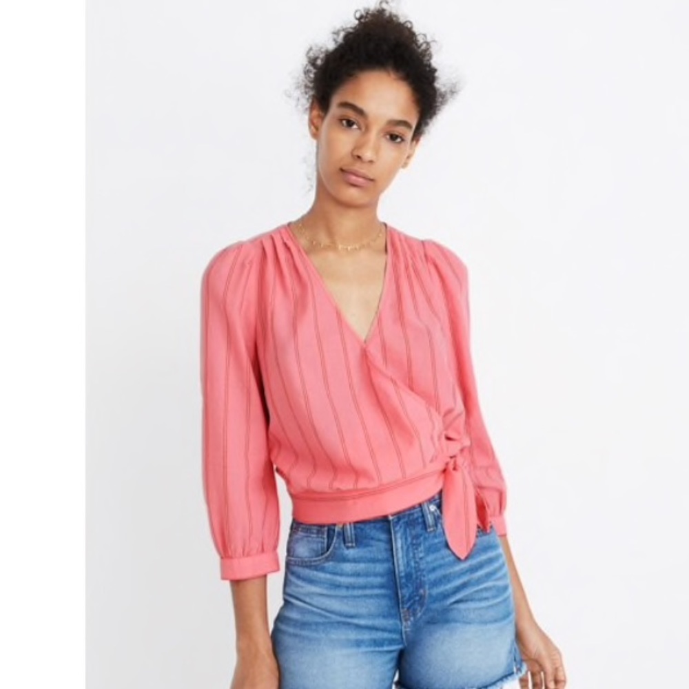 -SOLD- NWT Madewell Wrap Top in Cecilia Stripe - Picture 2 of 4